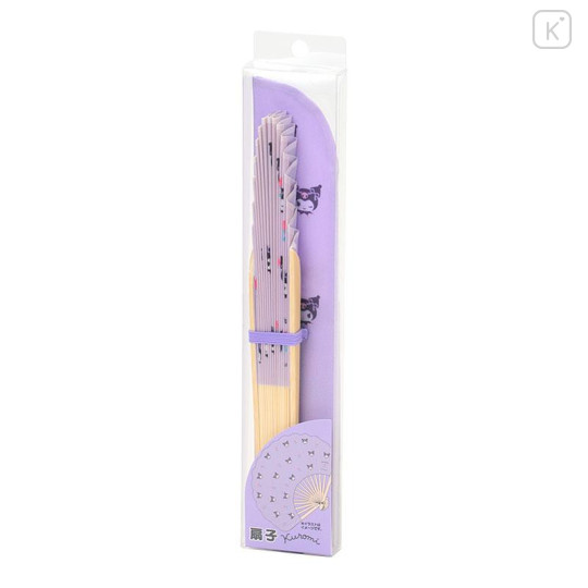 Japan Sanrio Original Bamboo Fan with Case - Kuromi - 4