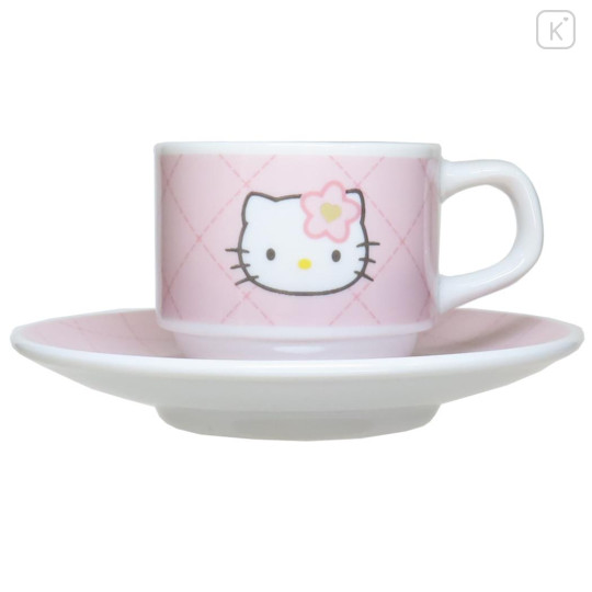 Japan Sanrio Stacking Mug & Plate Set - Hello Kitty : Face Quilt Pink - 1
