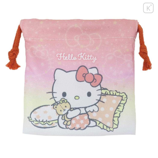 Japan Sanrio Mini Drawstring Pouch - Hello Kitty : Angels Relaxing Night Time - 1