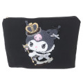 Japan Sanrio Sagara Embroidery Flat Cosmetic Pouch - Kuromi : 20th Anniversary Queen Black - 1