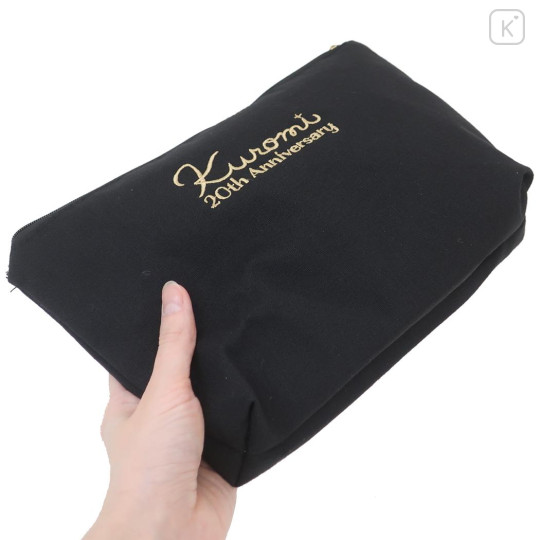 Japan Sanrio Sagara Embroidery Flat Cosmetic Pouch - Kuromi : 20th Anniversary Queen Black - 2