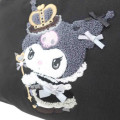 Japan Sanrio Sagara Embroidery Flat Cosmetic Pouch - Kuromi : 20th Anniversary Queen Black - 4