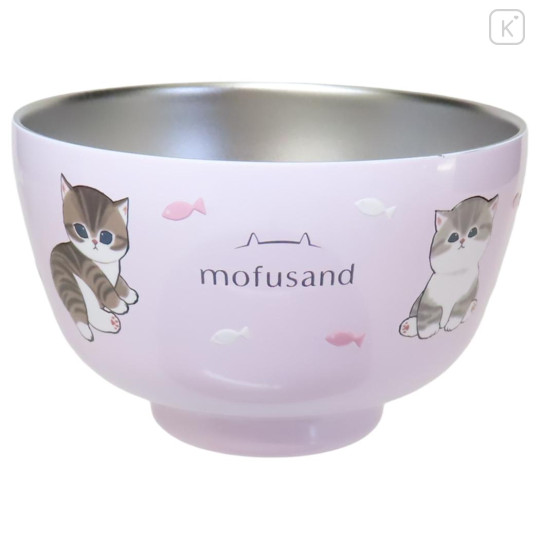 Japan Mofusand Stainless Vacuum Double Bowl 450ml - Cat Sitting Nyan Purple Pink - 1