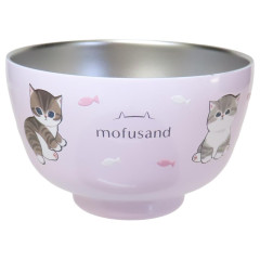 Japan Mofusand Stainless Vacuum Double Bowl 450ml - Cat Sitting Nyan Purple Pink