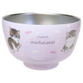 Japan Mofusand Stainless Vacuum Double Bowl 450ml - Cat Sitting Nyan Purple Pink - 1