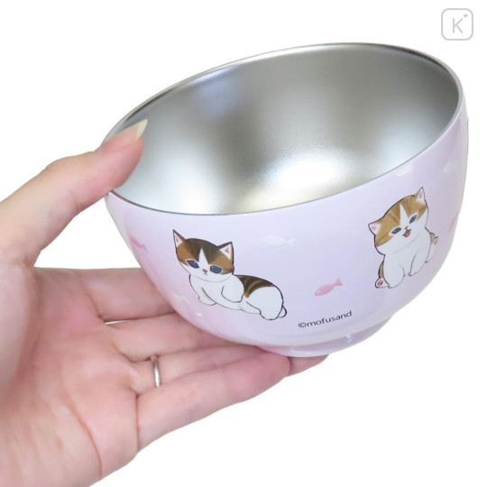 Japan Mofusand Stainless Vacuum Double Bowl 450ml - Cat Sitting Nyan Purple Pink - 2