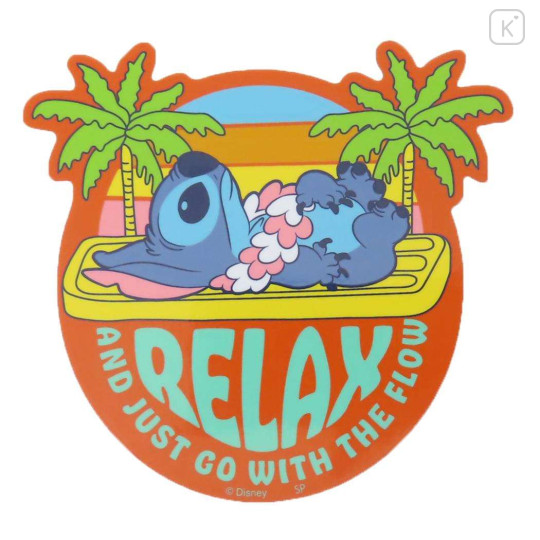 Japan Disney Big Vinyl Sticker - Stitch : Relax Just Go With The Flow - 1