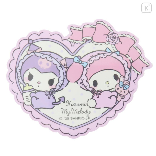 Japan Sanrio Vinyl Sticker - Kuromi & My Melody : Toddler Heart Ribbon - 1