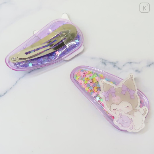 Japan Sanrio Sequins Hair Clip Set - Kuromi & Baku Glitter Star - 2