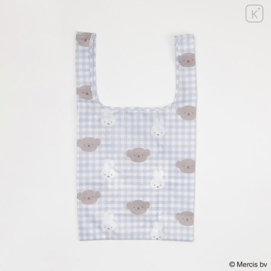 Japan Miffy Eco Shopping Bag - Boris & Miffy : Plaid Grey - 2