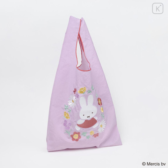 Japan Miffy Embroidery Eco Shopping Bag - Miffy : Pink Flower Dress - 3