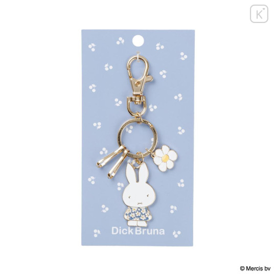 Japan Miffy Metal Keychain - Miffy : Blue Flower Dress Gold - 1
