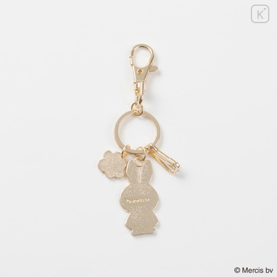 Japan Miffy Metal Keychain - Miffy : Blue Flower Dress Gold - 3