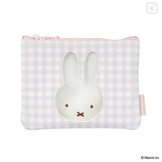 Japan Miffy Clear Flat Mini Pouch - Miffy : Plaid - 1
