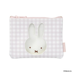 Japan Miffy Clear Flat Mini Pouch - Miffy : Plaid
