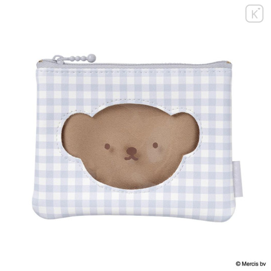 Japan Miffy Clear Flat Mini Pouch - Boris : Plaid - 1