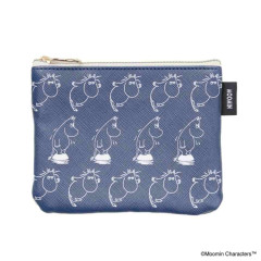 Japan Moomin Flat Mini Pouch - Moomintroll : Angry Blue Repeat