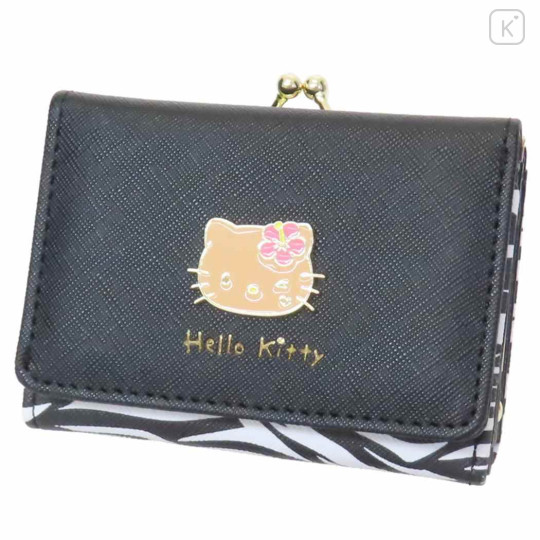 Japan Sanrio Clasp Trifold Wallet - Hello Kitty : Black White Zebra - 1