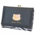 Japan Sanrio Clasp Trifold Wallet - Hello Kitty : Black White Zebra - 1