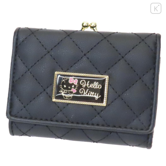 Japan Sanrio Quilted Trifold Wallet - Hello Kitty : Black Gold Devil - 1