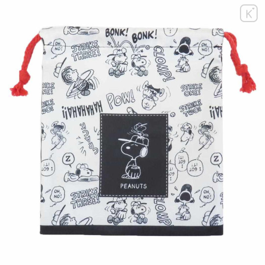 Japan Peanuts Drawstring Bag - Snoopy : Strike Three Black White - 1