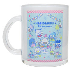 Japan Sanrio Glass Mug - Hapidanbui Boys 5th Anniversary : Rice Ball