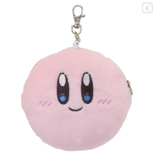 Japan Kirby Plush Pass Case Pouch with Reel - Kirby : Face Smile - 1