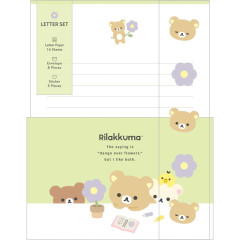 Japan San-X Letter Envelope Set - Rilakkuma : Basic Rilakkuma Flower Green