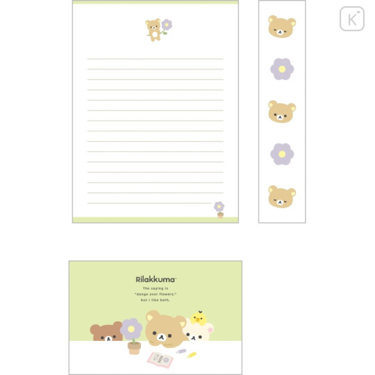 Japan San-X Letter Envelope Set - Rilakkuma : Basic Rilakkuma Flower Green - 2