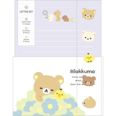 Japan San-X Letter Envelope Set - Rilakkuma : Basic Rilakkuma Flower Purple