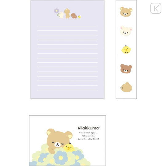 Japan San-X Letter Envelope Set - Rilakkuma : Basic Rilakkuma Flower Purple - 2