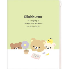 Japan San-X 6+1 Pockets A4 Clear File Holder - Rilakkuma : Basic Rilakkuma Flower Green