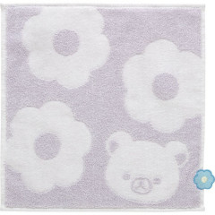 Japan San-X Mini Towel Jacquard Handkerchief - Rilakkuma : Basic Rilakkuma Flower Purple