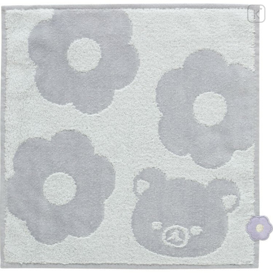 Japan San-X Mini Towel Jacquard Handkerchief - Rilakkuma : Basic Rilakkuma Flower Grey - 1