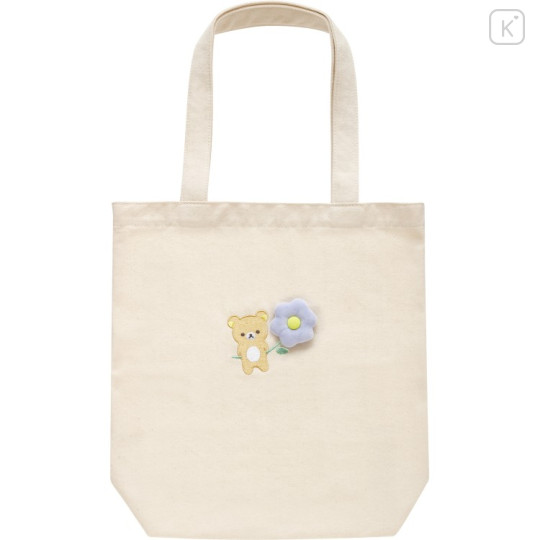 Japan San-X Embroidered Tote Bag - Rilakkuma : Basic Rilakkuma Flower - 1