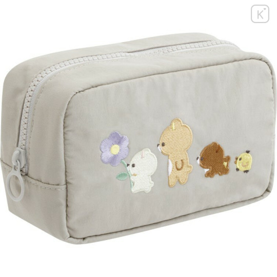 Japan San-X Embroidery Cosmetic Pouch - Rilakkuma : Basic Rilakkuma Flower - 1