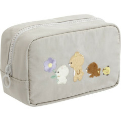 Japan San-X Embroidery Cosmetic Pouch - Rilakkuma : Basic Rilakkuma Flower