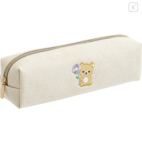Japan San-X Embroidery Pen Pouch Pencil Case - Rilakkuma : Basic Rilakkuma Flower - 1