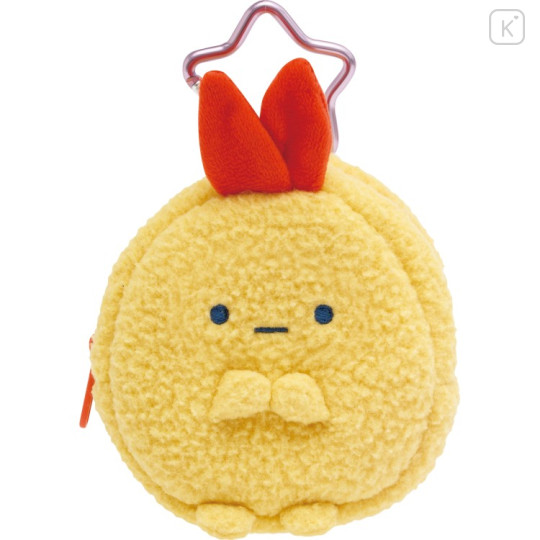 Japan San-X Mini Plush Pouch with Carabiner - Sumikko Gurashi : Dreaming Idol Ebifurai no Shippo Fried Shrimp Tail - 1