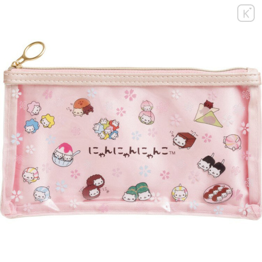 Japan San-X Clear Flat Pouch Pencil Case - Nyan Nyan Nyanko : All Over Pattern - 1