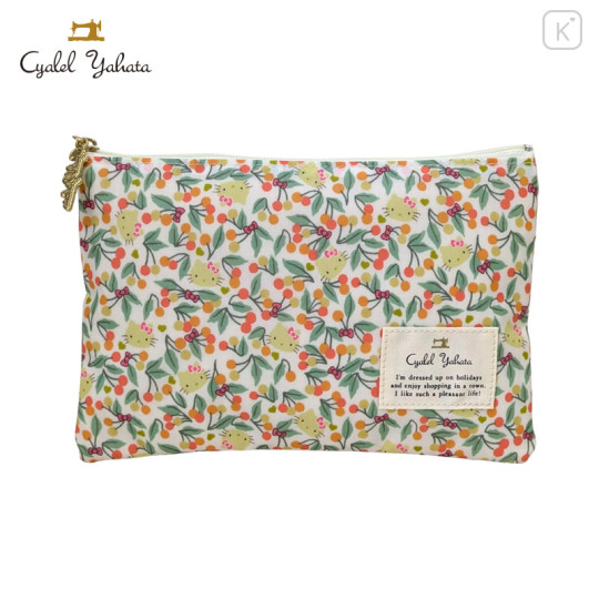 Japan Sanrio Liberty Fabrics Flat Pouch - Hello Kitty : Cherries and Bows Yellow - 1
