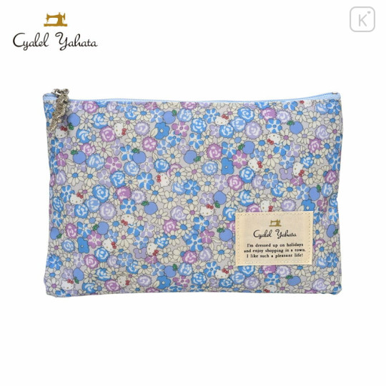 Japan Sanrio Liberty Fabrics Flat Pouch - Hello Kitty : Apple Picking Blue - 1