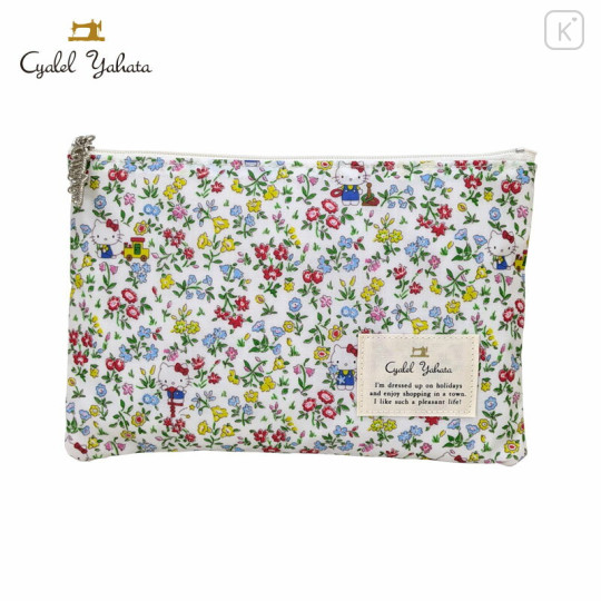 Japan Sanrio Liberty Fabrics Flat Pouch - Hello Kitty : Playground White - 1
