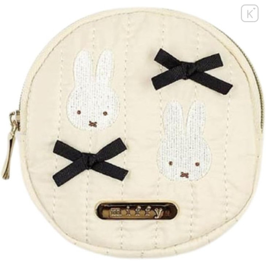 Japan Miffy Quilted Flat Mini Pouch - Miffy : My Favourite Ribbon Ivory - 1
