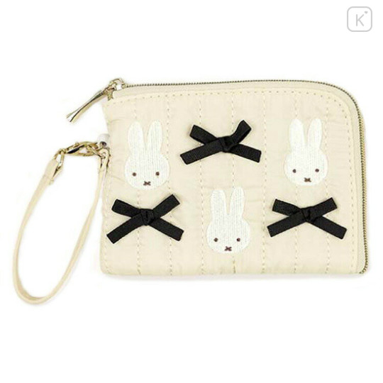 Japan Miffy Flat Mini Pouch - Miffy : My Favourite Ribbon Ivory - 1