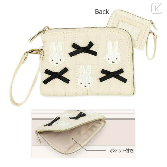 Japan Miffy Flat Mini Pouch - Miffy : My Favourite Ribbon Ivory - 2
