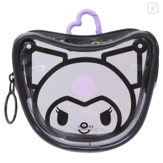 Japan Sanrio Mascot Mini Pouch with Carabiner - Kuromi : Face - 1