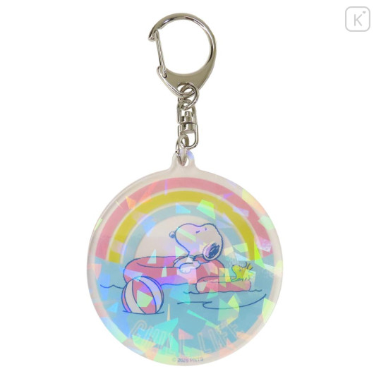 Japan Peanuts Glitter Hologram Acrylic Keychain - Snoopy & Woodstock : Chill Life Water Floating Rainbow - 1