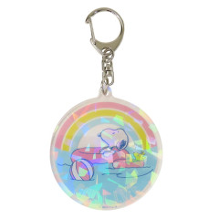 Japan Peanuts Glitter Hologram Acrylic Keychain - Snoopy & Woodstock : Chill Life Water Floating Rainbow
