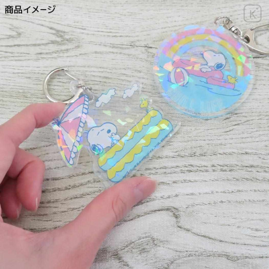 Japan Peanuts Glitter Hologram Acrylic Keychain - Snoopy & Woodstock : Chill Life Water Floating Rainbow - 2